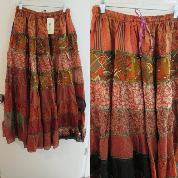 ✨ Boho Silk Patchwork Peasant Skirt – Long, Flowing & Fabulous! ✨ - Picture 2 of 9